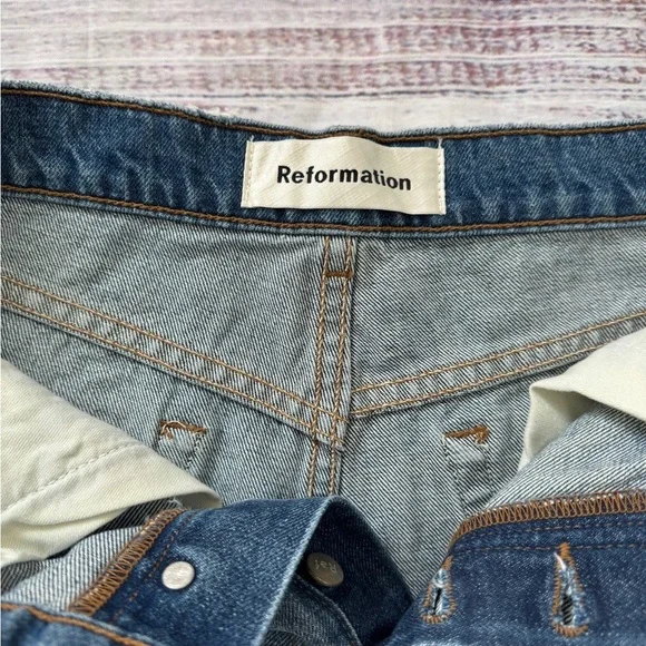 Reformation Jeans Womens Blue Dixie Fly Button High Rise Jeans Shorts Size 28 - Picture 3 of 8